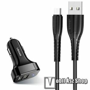 USAMS NT KING TU szivargyújtós töltő / autós töltő - 2x USB aljzat, 5V/2, 1A, max 21W + microUSB adatkábellel! - FEKETE - GYÁRI kép
