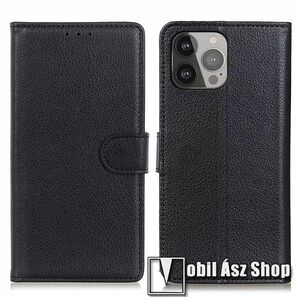 WALLET notesz tok / flip tok - FEKETE - asztali tartó funkciós, oldalra nyíló, rejtett mágneses záródás, bankkártyatartó zseb, szilikon belső - APPLE iPhone 13 Pro Max kép