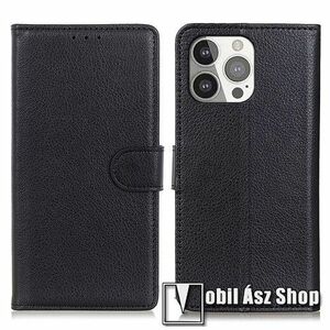 WALLET notesz tok / flip tok - FEKETE - asztali tartó funkciós, oldalra nyíló, rejtett mágneses záródás, bankkártyatartó zseb, szilikon belső - APPLE iPhone 13 Pro kép