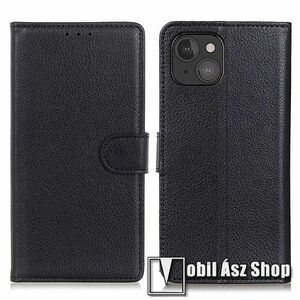 WALLET notesz tok / flip tok - FEKETE - asztali tartó funkciós, oldalra nyíló, rejtett mágneses záródás, bankkártyatartó zseb, szilikon belső - APPLE iPhone 13 mini kép