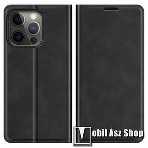 Notesz tok / flip tok - FEKETE - asztali tartó funkciós, oldalra nyíló, rejtett mágneses záródás, bankkártyatartó zseb, szilikon belső - APPLE iPhone 13 Pro Max kép
