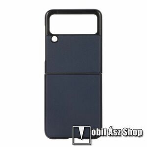 Műanyag védő tok / valódi bőr hátlap - SÖTÉTKÉK - SAMSUNG Galaxy Z Flip3 5G kép