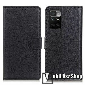 WALLET notesz tok / flip tok - FEKETE - asztali tartó funkciós, oldalra nyíló, rejtett mágneses záródás, bankkártyatartó zseb, szilikon belső - Xiaomi Redmi 10 / Redmi 10 Prime / Redmi 10 (2022) kép