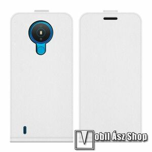 SLIM FLIP tok - FEHÉR - lefelé nyíló, rejtett mágneses záródás, szilikon belső, bankkártya tartó, előlapi hangszóró nyílás - NOKIA 1.4 kép
