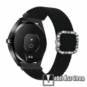 Okosóra szíj - fonott szövet, sztreccses, állítható, strasszköves csat - FEKETE - 110-195mm hosszú, 22mm széles - SAMSUNG Galaxy Watch 46mm / Watch GT2 46mm / Watch GT 2e / Galaxy Watch3 45mm / Honor MagicWatch 2 46mm kép