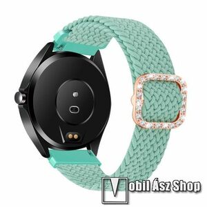 Okosóra szíj - fonott szövet, sztreccses, állítható, strasszköves csat - VILÁGOSZÖLD - 110-195mm hosszú, 22mm széles - SAMSUNG Galaxy Watch 46mm / Watch GT2 46mm / Watch GT 2e / Galaxy Watch3 45mm / Honor MagicWatch 2 46mm kép