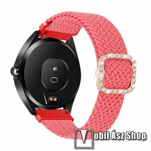 Okosóra szíj - fonott szövet, sztreccses, állítható, strasszköves csat - RÓZSASZÍN - 110-195mm hosszú, 22mm széles - SAMSUNG Galaxy Watch 46mm / Watch GT2 46mm / Watch GT 2e / Galaxy Watch3 45mm / Honor MagicWatch 2 46mm kép