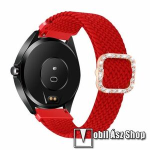 Okosóra szíj - fonott szövet, sztreccses, állítható, strasszköves csat - PIROS - 110-195mm hosszú, 22mm széles - SAMSUNG Galaxy Watch 46mm / Watch GT2 46mm / Watch GT 2e / Galaxy Watch3 45mm / Honor MagicWatch 2 46mm kép