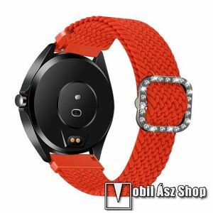 Okosóra szíj - fonott szövet, sztreccses, állítható, strasszköves csat - VÉRNARANCS - 110-195mm hosszú, 22mm széles - SAMSUNG Galaxy Watch 46mm / Watch GT2 46mm / Watch GT 2e / Galaxy Watch3 45mm / Honor MagicWatch 2 46mm kép