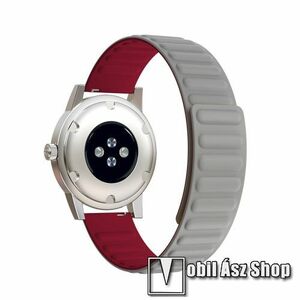 Okosóra szíj - rugalmas, szilikon, mágneses - SZÜRKE / RÓZSASZÍN - 90mm+130mm hosszú, 22mm széles - SAMSUNG Galaxy Watch 46mm / Watch GT2 46mm / Watch GT 2e / Galaxy Watch3 45mm / Honor MagicWatch 2 46mm kép