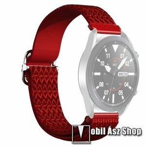 Okosóra szíj - fonott szövet, sztreccses, állítható, csatos - PIROS ROMBUSZ MINTÁS - 210mm hosszú, 22mm széles - SAMSUNG Galaxy Watch 46mm / Watch GT2 46mm / Watch GT 2e / Galaxy Watch3 45mm / Honor MagicWatch 2 46mm kép