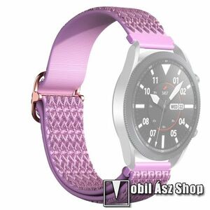 Okosóra szíj - fonott szövet, sztreccses, állítható, csatos - LILA ROMBUSZ MINTÁS - 210mm hosszú, 22mm széles - SAMSUNG Galaxy Watch 46mm / Watch GT2 46mm / Watch GT 2e / Galaxy Watch3 45mm / Honor MagicWatch 2 46mm kép