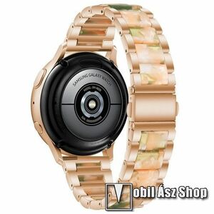 Okosóra műanyag / rozsdamentes acél szíj - ROSE GOLD / RÓZSASZÍN / ZÖLD - pillangó csat - 189mm hosszú, 20mm széles - SAMSUNG Galaxy Watch 42mm / Amazfit GTS / Galaxy Watch3 41mm / HUAWEI Watch GT 2 42mm / Galaxy Watch Active / Active 2 kép