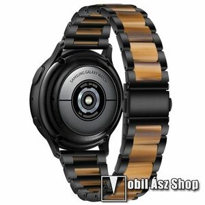 Okosóra műanyag / rozsdamentes acél szíj - FEKETE / BARNA - pillangó csat - 189mm hosszú, 22mm széles - SAMSUNG Galaxy Watch 46mm / Watch GT2 46mm / Watch GT 2e / Galaxy Watch3 45mm / Honor MagicWatch 2 46mm kép