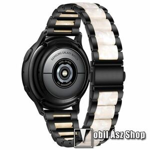 Okosóra műanyag / rozsdamentes acél szíj - FEKETE / GYÖNGYFEHÉR - pillangó csat - 189mm hosszú, 22mm széles - SAMSUNG Galaxy Watch 46mm / Watch GT2 46mm / Watch GT 2e / Galaxy Watch3 45mm / Honor MagicWatch 2 46mm kép