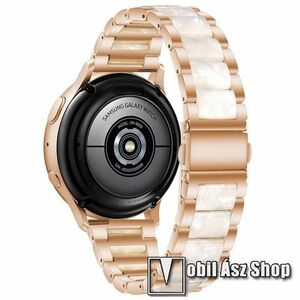 Okosóra műanyag / rozsdamentes acél szíj - ROSE GOLD / GYÖNGYFEHÉR - pillangó csat - 189mm hosszú, 22mm széles - SAMSUNG Galaxy Watch 46mm / Watch GT2 46mm / Watch GT 2e / Galaxy Watch3 45mm / Honor MagicWatch 2 46mm kép
