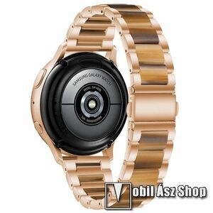 Okosóra műanyag / rozsdamentes acél szíj - ROSE GOLD / BARNA - pillangó csat - 189mm hosszú, 22mm széles - SAMSUNG Galaxy Watch 46mm / Watch GT2 46mm / Watch GT 2e / Galaxy Watch3 45mm / Honor MagicWatch 2 46mm kép