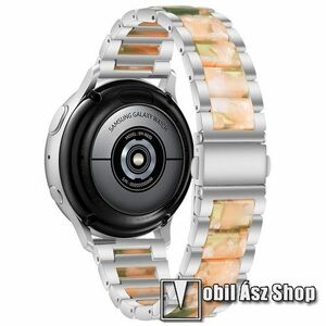 Okosóra műanyag / rozsdamentes acél szíj - EZÜST / RÓZSASZÍN / ZÖLD - pillangó csat - 189mm hosszú, 22mm széles - SAMSUNG Galaxy Watch 46mm / Watch GT2 46mm / Watch GT 2e / Galaxy Watch3 45mm / Honor MagicWatch 2 46mm kép