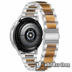 Okosóra műanyag / rozsdamentes acél szíj - EZÜST / BARNA - pillangó csat - 189mm hosszú, 22mm széles - SAMSUNG Galaxy Watch 46mm / Watch GT2 46mm / Watch GT 2e / Galaxy Watch3 45mm / Honor MagicWatch 2 46mm kép