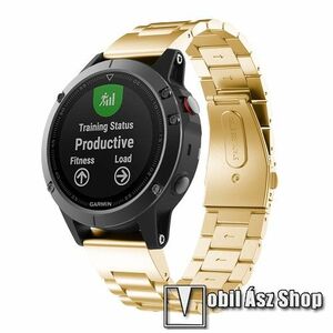 Okosóra szíj - rozsdamentes acél, csatos - ARANY - 180 mm hosszú, 22mm széles QUICKFIT csatlakozó - Garmin Fenix 5 / 5 Plus / 5 Plus Sapphire / 6 / 6 Pro / 6 Sapphire / Instinct / Forerunner 935 / 745 / 945 / Quatix 3 / Descent MK1 / Tactix Charlie kép