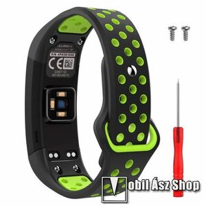 Okosóra szíj - légáteresztő, sportoláshoz, szilikon, 92mm + 137mm hosszú - FEKETE / ZÖLD - Garmin Vivosmart HR kép