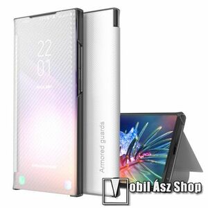 View Window ablakos notesz tok / flip tok - FEHÉR - KARBON MINTÁS - oldalra nyíló áttetsző flip cover, asztali tartó funkciós, műanyag belső - SAMSUNG Galaxy A32 5G (SM-A326B) / Galaxy M32 5G (SM-M326B/DS) kép