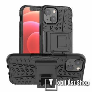 OTT! VROOM műanyag védő tok / hátlap - FEKETE - AUTÓGUMI MINTÁS - szilikon betétes, asztali tartó funkciós, ERŐS VÉDELEM! - APPLE iPhone 13 mini kép