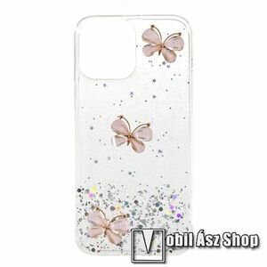 Szilikon védő tok / hátlap - csillogó flitterrel díszített - ÁTLÁTSZÓ - 3D PILLANGÓ MINTÁS - APPLE iPhone 13 Pro kép