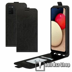 SLIM FLIP tok - FEKETE - lefelé nyíló, rejtett mágneses záródás, szilikon belső, bankkártya tartó, előlapi hangszóró nyílás - SAMSUNG Galaxy A03s (SM-A037F) kép
