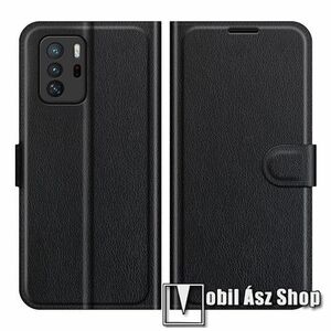 WALLET notesz tok / flip tok - FEKETE - asztali tartó funkciós, oldalra nyíló, rejtett mágneses záródás, bankkártyatartó zseb, szilikon belső - Xiaomi Poco X3 GT / Redmi Note 10 Pro 5G (For China Market) kép