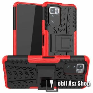OTT! VROOM műanyag védő tok / hátlap - PIROS - AUTÓGUMI MINTÁS - szilikon betétes, asztali tartó funkciós, ERŐS VÉDELEM! - Xiaomi Poco X3 GT / Redmi Note 10 Pro 5G (For China Market) kép