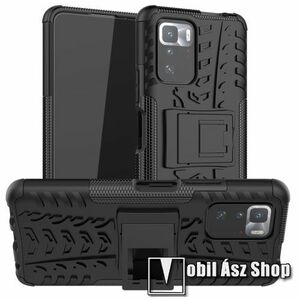 OTT! VROOM műanyag védő tok / hátlap - FEKETE - AUTÓGUMI MINTÁS - szilikon betétes, asztali tartó funkciós, ERŐS VÉDELEM! - Xiaomi Poco X3 GT / Redmi Note 10 Pro 5G (For China Market) kép