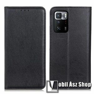 Notesz tok / flip tok - FEKETE - hasított bőr, asztali tartó funkciós, oldalra nyíló, rejtett mágneses záródás, bankkártya tartó zseb, szilikon belső - Xiaomi Poco X3 GT / Redmi Note 10 Pro 5G (For China Market) kép