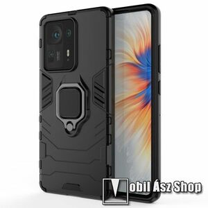 TRANSFORM PRO műanyag védő tok / hátlap - FEKETE - szilikon betétes, kitámasztható, fém ujjgyűrűvel, tapadófelület mágneses autós tartóhoz - ERŐS VÉDELEM! - Xiaomi Mix 4 kép