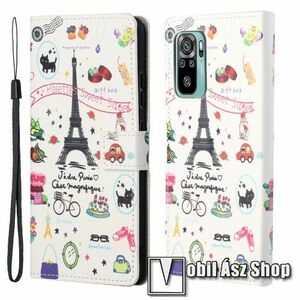 Notesz / mappa tok - EIFFEL TORONY MINTÁS - oldalra nyíló, rejtett mágneses záródás, bankkártyatartó zsebek, asztali tartó funkció, szilikon belső - Xiaomi Redmi 10 / Redmi 10 Prime / Redmi 10 (2022) kép