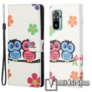 Notesz / mappa tok - BAGOLYPÁR / VIRÁG MINTÁS - oldalra nyíló, rejtett mágneses záródás, bankkártyatartó zsebek, asztali tartó funkció, szilikon belső - Xiaomi Redmi 10 / Redmi 10 Prime / Redmi 10 (2022) kép
