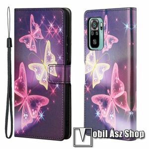 Notesz / mappa tok - PILLANGÓ MINTÁS - oldalra nyíló, rejtett mágneses záródás, bankkártyatartó zsebek, asztali tartó funkció, szilikon belső - Xiaomi Redmi 10 / Redmi 10 Prime / Redmi 10 (2022) kép