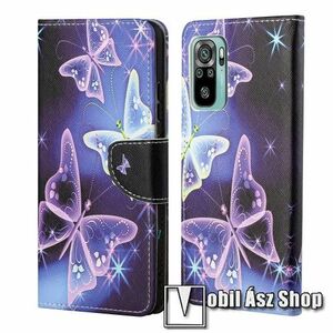 Notesz / mappa tok - PILLANGÓ MINTÁS - oldalra nyíló, rejtett mágneses záródás, bankkártyatartó zsebek, asztali tartó funkció, szilikon belső - Xiaomi Redmi 10 / Redmi 10 Prime / Redmi 10 (2022) kép