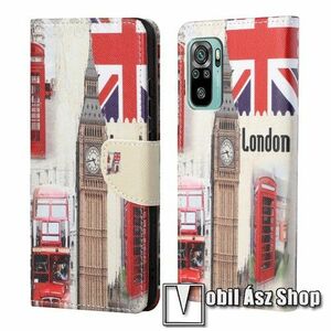 Notesz / mappa tok - LONDON MINTÁS - oldalra nyíló, rejtett mágneses záródás, bankkártyatartó zsebek, asztali tartó funkció, szilikon belső - Xiaomi Redmi 10 / Redmi 10 Prime / Redmi 10 (2022) kép