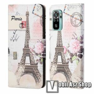 Notesz / mappa tok - EIFFEL TORONY MINTÁS - oldalra nyíló, rejtett mágneses záródás, bankkártyatartó zsebek, asztali tartó funkció, szilikon belső - Xiaomi Redmi 10 / Redmi 10 Prime / Redmi 10 (2022) kép