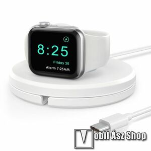 Okosóra asztali töltő - FEHÉR - csúszásgátló, 2.5W, állítható dőlésszög, QI Wireless, vezeték nélküli töltő funkció, beépített felcsévélhető Type-C kábel, 91 x 91 x 16.5mm - Apple Watch Series 1 / 2 / 3 / 4 / 5 / 6 / 7 / SE kép