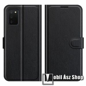 WALLET notesz tok / flip tok - FEKETE - asztali tartó funkciós, oldalra nyíló, rejtett mágneses záródás, bankkártyatartó zseb, szilikon belső - SAMSUNG Galaxy A03s (SM-A037F) kép