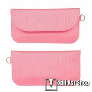 UNIVERZÁLIS Térerő blokkoló fekvő tok - PU bőr, RFID védelemmel, tépőzáras záródás, akasztható, dupla fakkos - 100 x 200mm - RÓZSASZÍN kép