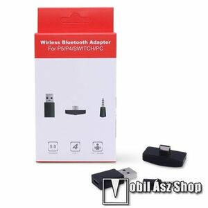 Bluetooth audio vevő adapter - V5.0, mikrofon, 3, 5mm jack csatlakozóba illeszthető, Type-C-s vevő USB átalakítóval - FEKETE kép