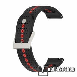 Okosóra szíj - légáteresztő, sportoláshoz, szilikon - 112mm + 91mm hosszú, 20mm széles - FEKETE / NARANCS - SAMSUNG Galaxy Watch 42mm / Xiaomi Amazfit GTS / Gear S2 / HUAWEI Watch GT 2 42mm / Watch Active / Active 2 / Watch4 kép