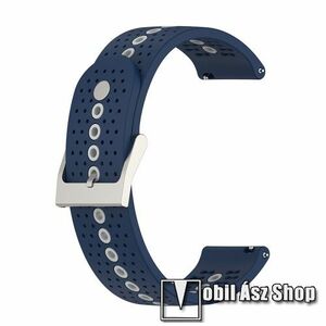 Okosóra szíj - légáteresztő, sportoláshoz, szilikon - 112mm + 91mm hosszú, 20mm széles - SÖTÉTKÉK / SZÜRKE - SAMSUNG Galaxy Watch 42mm / Xiaomi Amazfit GTS / Gear S2 / HUAWEI Watch GT 2 42mm / Watch Active / Active 2 / Watch4 kép