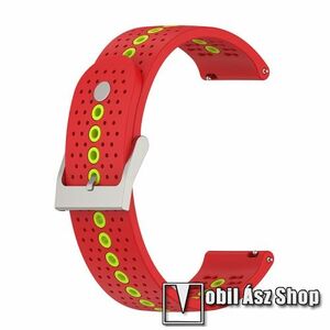 Okosóra szíj - légáteresztő, sportoláshoz, szilikon - 112mm + 91mm hosszú, 20mm széles - PIROS / ZÖLD - SAMSUNG Galaxy Watch 42mm / Xiaomi Amazfit GTS / Gear S2 / HUAWEI Watch GT 2 42mm / Watch Active / Active 2 / Watch4 kép