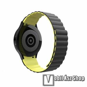 Okosóra szíj - rugalmas, szilikon, mágneses - FEKETE / CITROMSÁRGA - 110mm+125mm hosszú, 20mm széles - SAMSUNG Galaxy Watch4 Classic 46mm (SM-R890) / Watch4 Classic 42mm (SM-R880) / Watch4 44mm (SM-R870) / Watch4 40mm (SM-R860) kép
