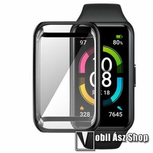 Okosóra szilikon védő tok / keret - GALVANIZÁLT FEKETE - Szilikon előlapvédő is! - HUAWEI Band 6 / HONOR Band 6 / HONOR Band 7 / HUAWEI Band 7 kép
