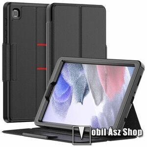 Notesz / mappa tok - asztali tartó funkciós, 2 rétegből áll, műanyag keret, oldalra nyíló, rejtett mágneses záródás, bankkártyatartó zseb, szilikon belső - ERŐS VÉDELEM! - FEKETE - SAMSUNG Galaxy Tab A7 Lite (SM-T220 / SM-T225) kép